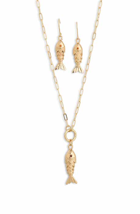 NATASHA Articulated Fish Earrings & Pendant Necklace Set