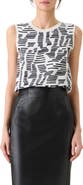 Akris Dance Movements Print Sleeveless Mixed Media Silk Sweater