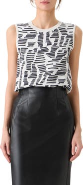 Akris Dance Movements Print Sleeveless Mixed Media Silk Sweater