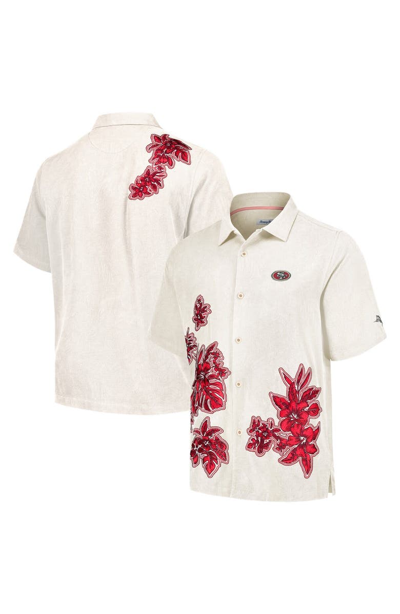 Tommy Bahama Men's Tommy Bahama Cream San Francisco 49ers Hibiscus Camp Button-Up Shirt, Alternate, color, Cream