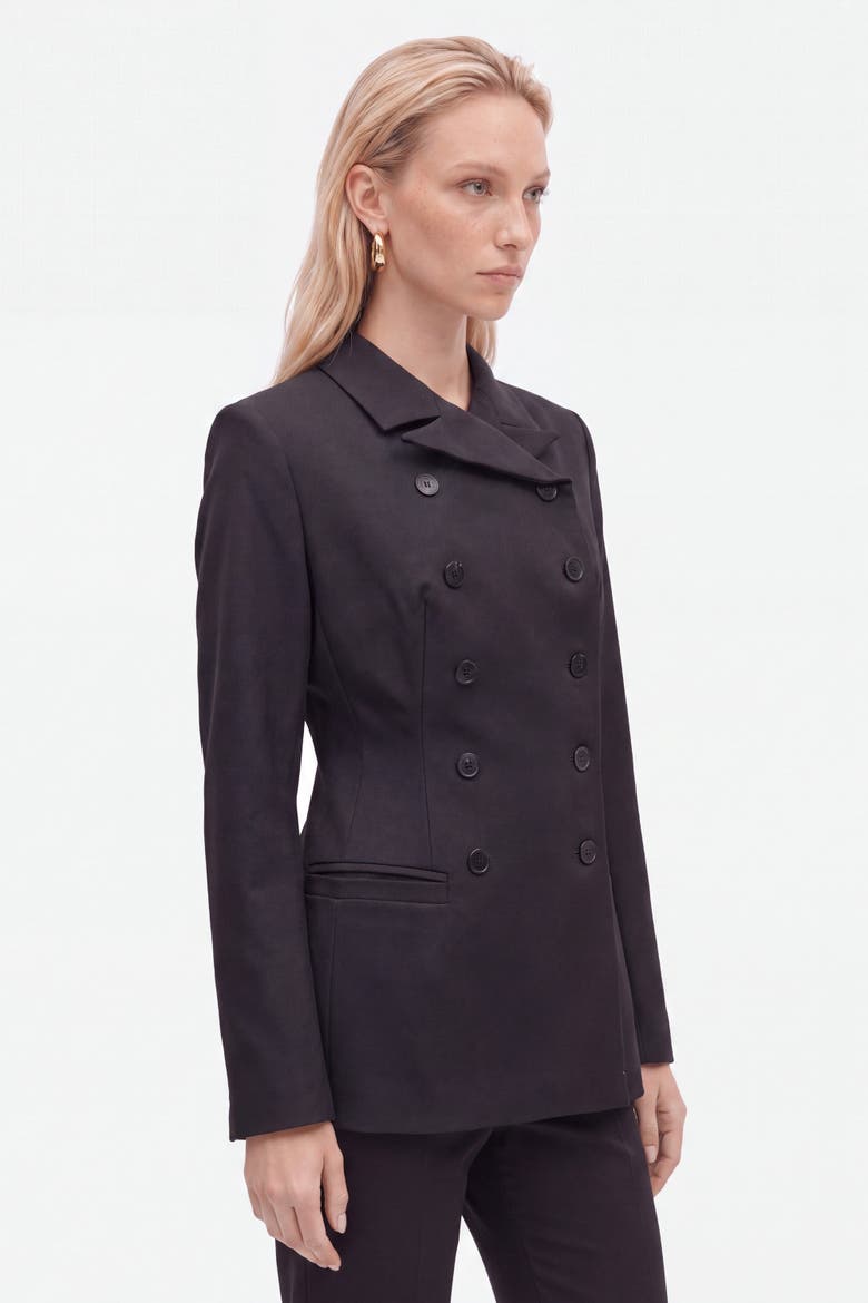 Padded Shoulder Double Breasted Jacket, Alternate, color, Black