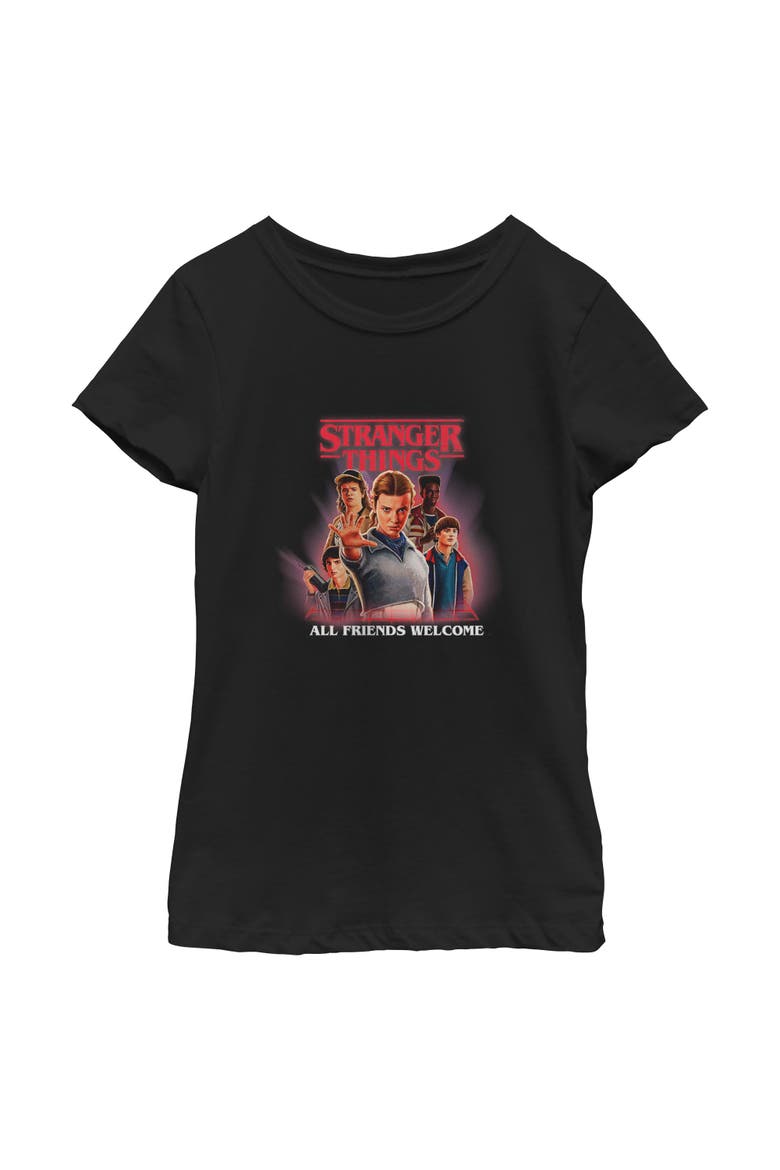Girl's Stranger Things All Friends Welcome Classic Logo  Graphic T-Shirt, Main, color, Black