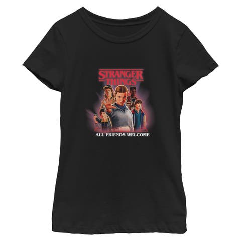 Girl's Stranger Things All Friends Welcome Classic Logo  Graphic T-Shirt