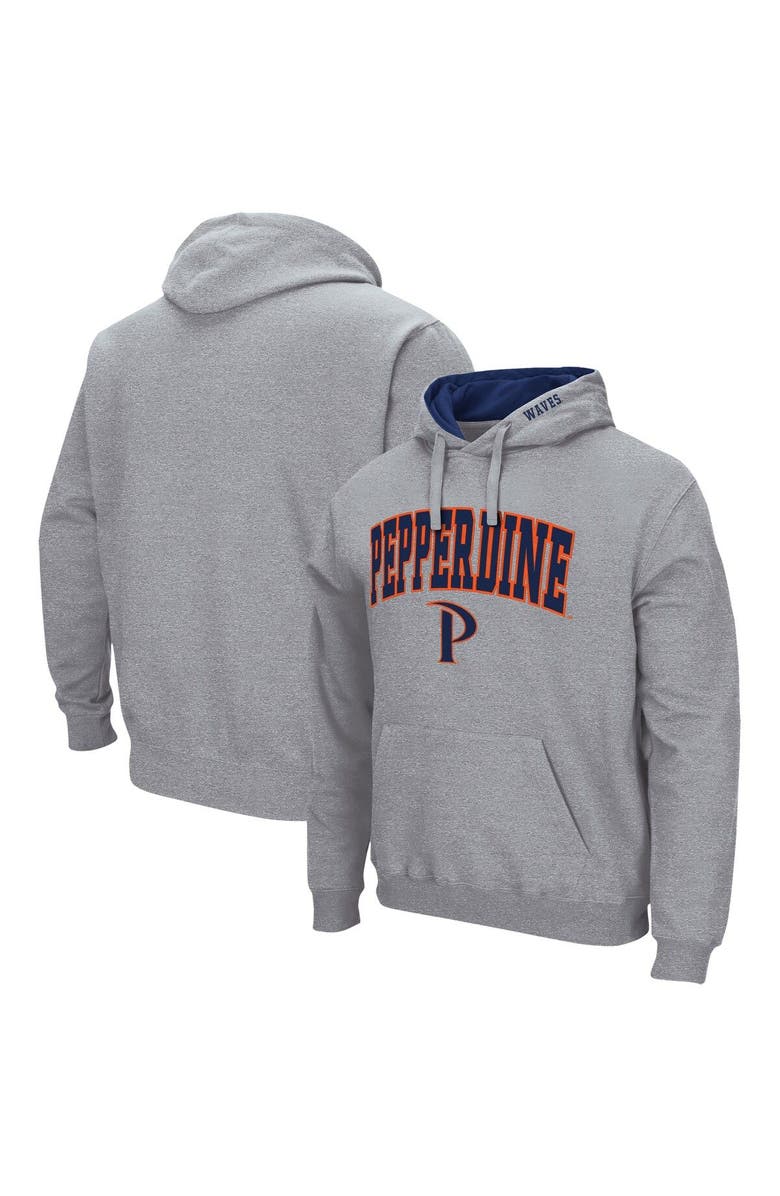 COLOSSEUM Men's Colosseum Heathered Gray Pepperdine Waves Arch and Logo Pullover Hoodie, Main, color, Heather Gray