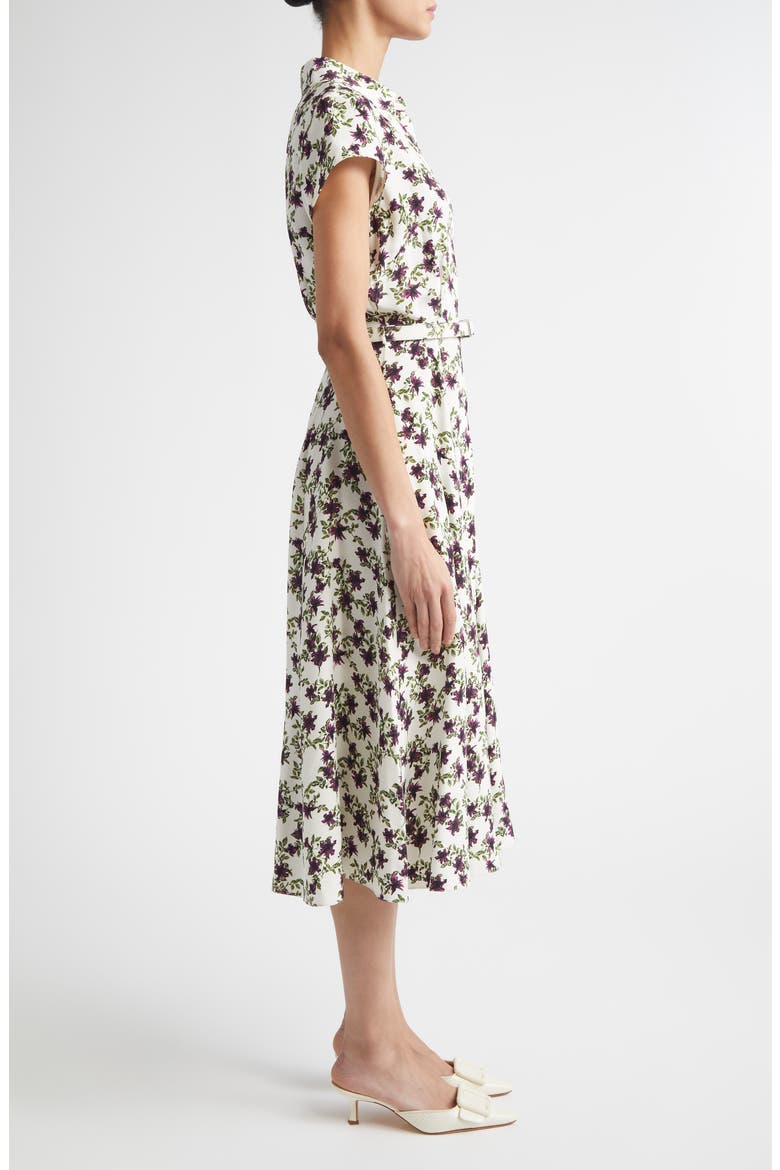 Isabeli Print Silk Crepe Midi Dress, Alternate, color, LILLIES PURPLE/ OLIVE ON IVOR