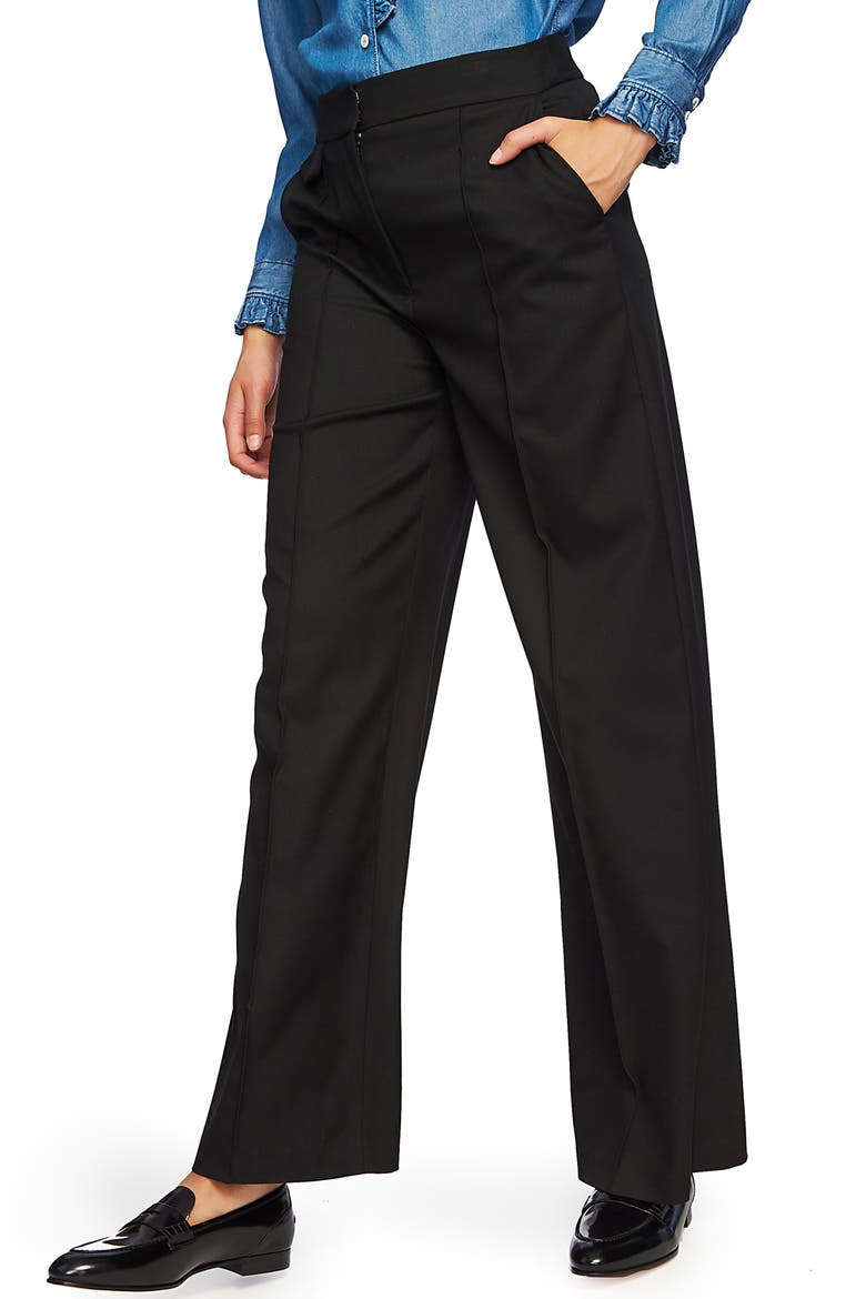 Pintuck Wide Leg Trousers, Alternate, color, RICH BLACK