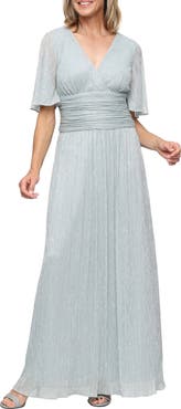 SL FASHIONS Metallic Surplice Neck A-Line Gown