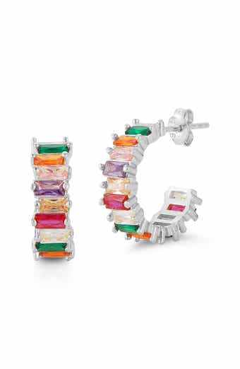 Baguette Cubic Zirconia Hoop Earrings
