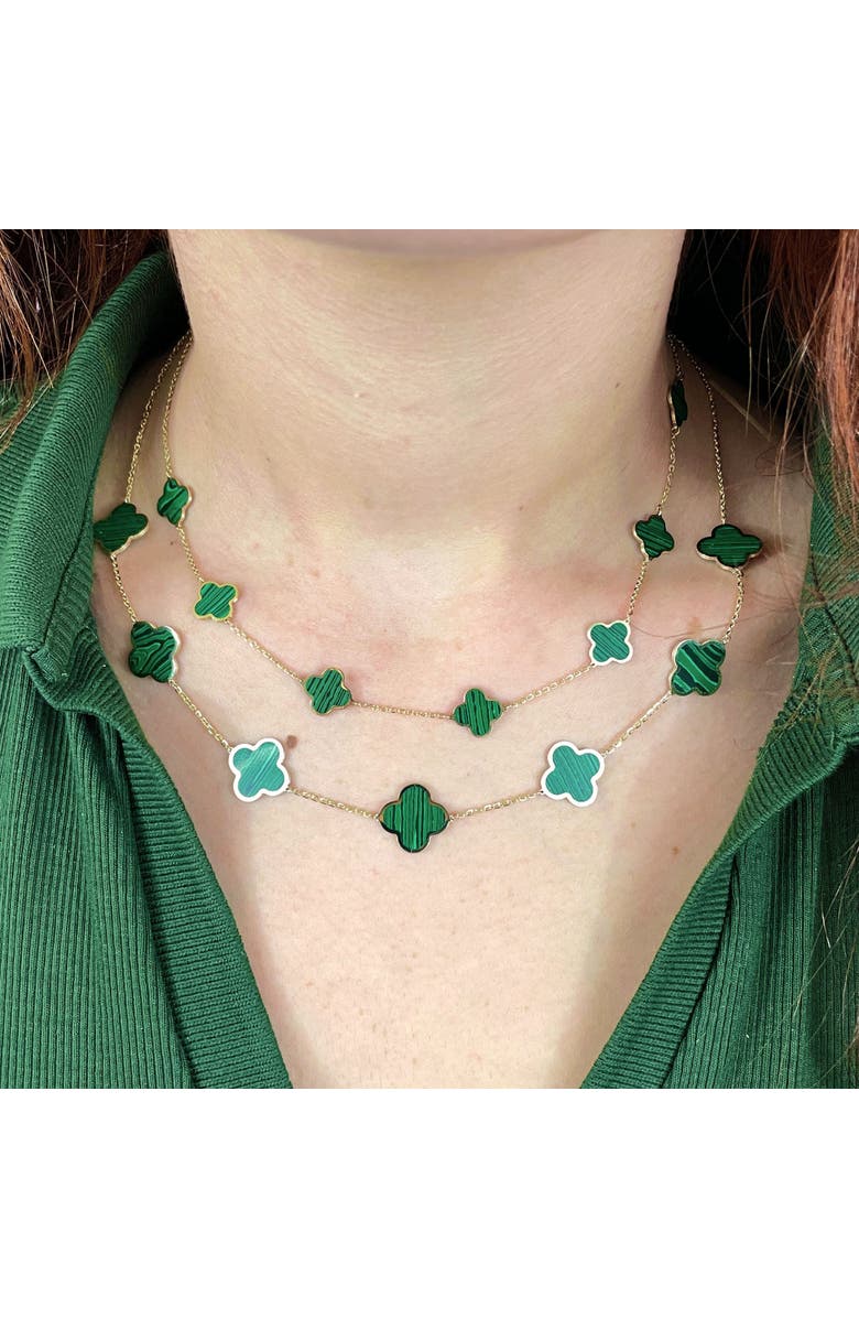 The Lovery Fine Jewelry Small Malachite Clover Necklace, Alternate, color, Malachite