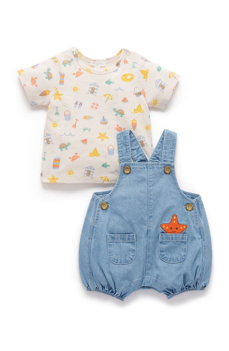 Purebaby Resort Overall & Tee Set, Main, color, Faded Denim