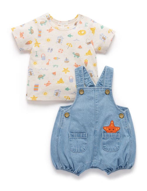 Purebaby Resort Overall & Tee Set In Blue