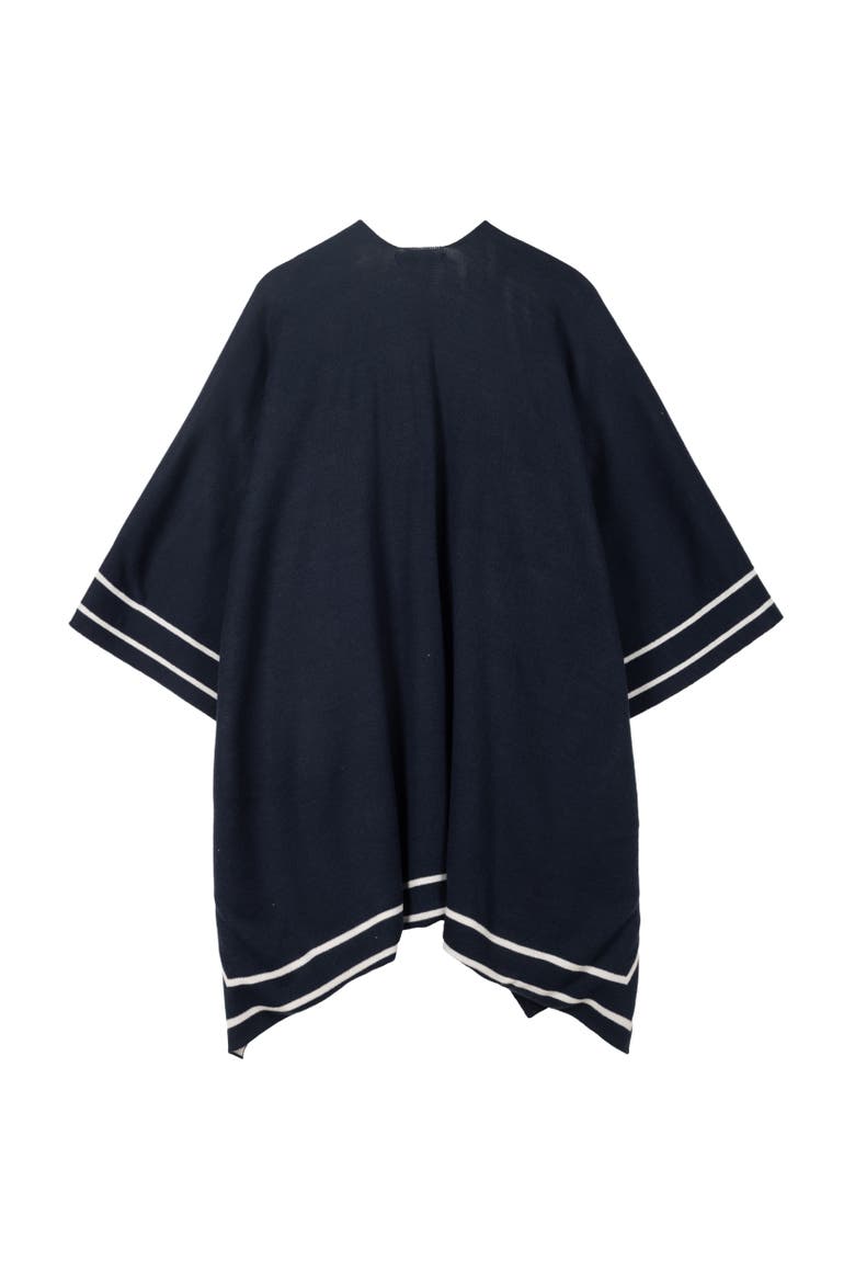 border ruana with script logo, Alternate, color, navy/cream