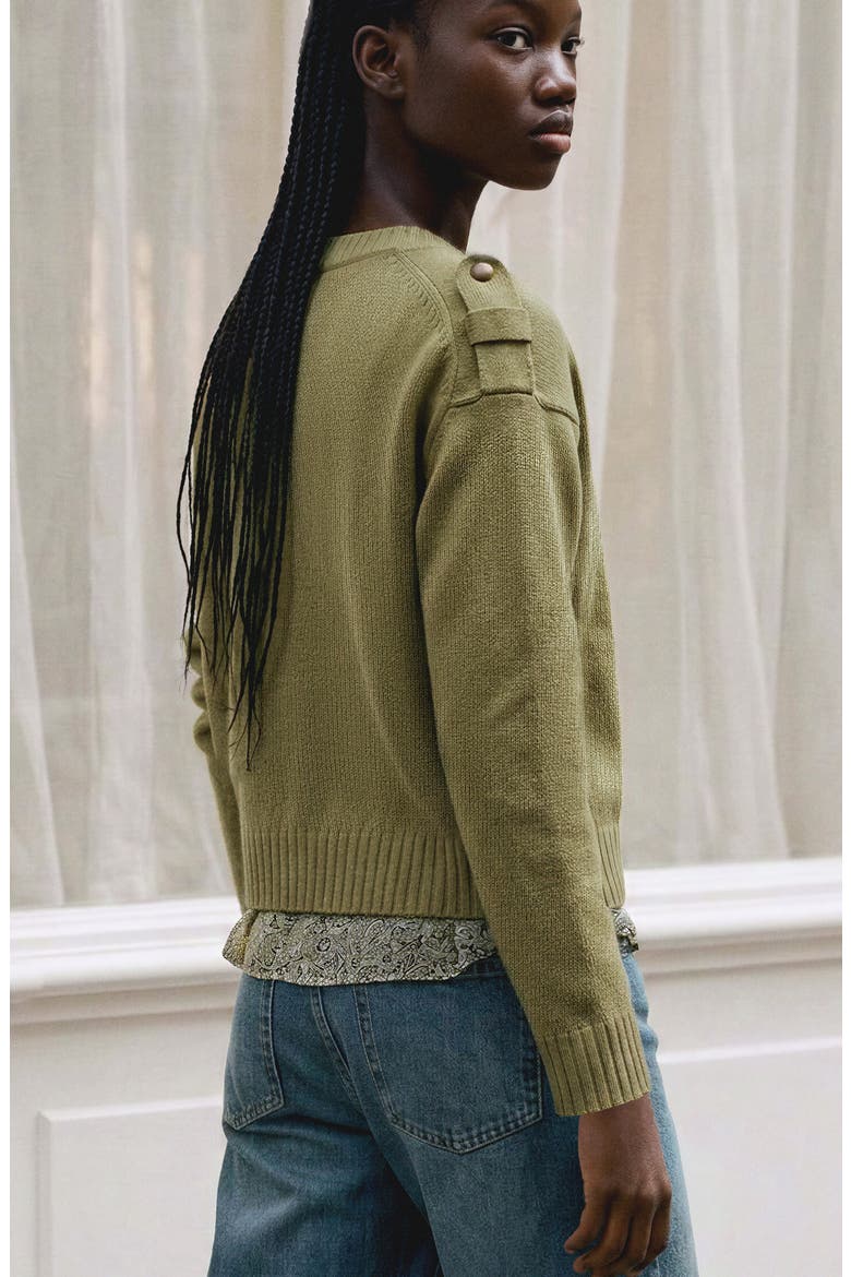 Shoulder Loop V-Neck Sweater, Alternate, color, KHAKI GREEN