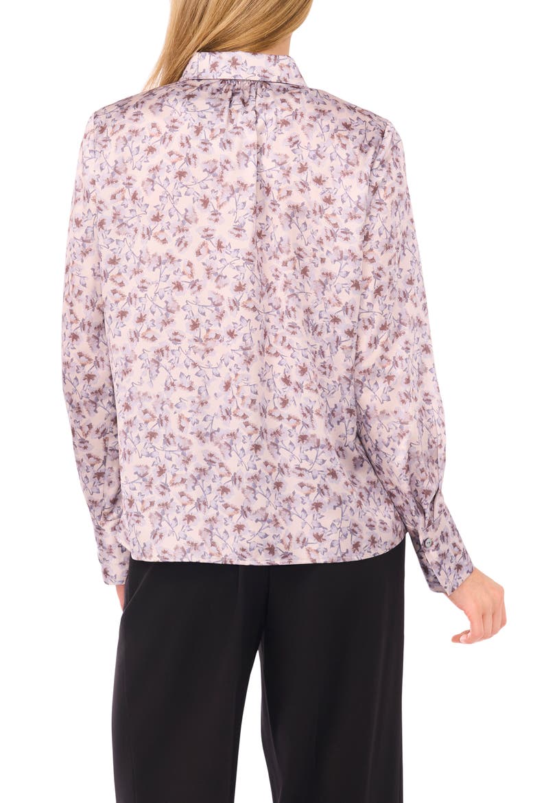Petal Vine Print Charmeuse Button-Up Shirt, Alternate, color, CEMENT