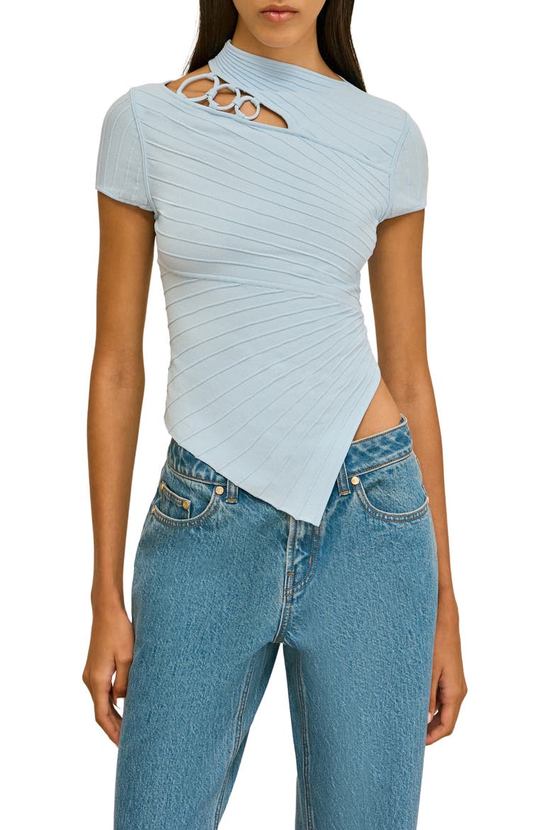 Nessi Asymmetric Cutout Knit Shirt, Main, color, COASTAL