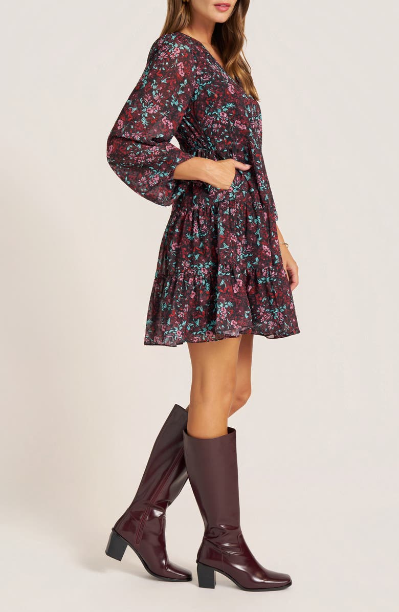 matty m. Meadow Balloon Sleeve Minidress, Alternate, color, Berry