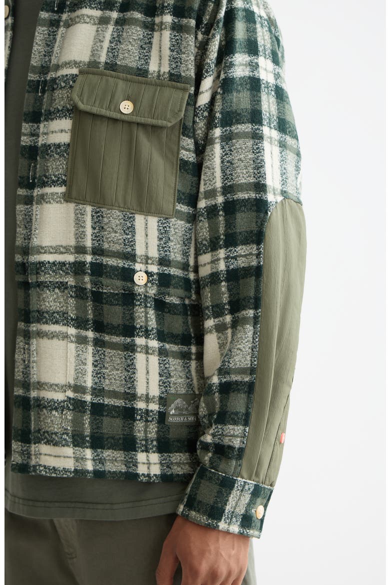 Plaid Patchwork Regular Fit Button-Up Shirt, Alternate, color, THYME CHECK