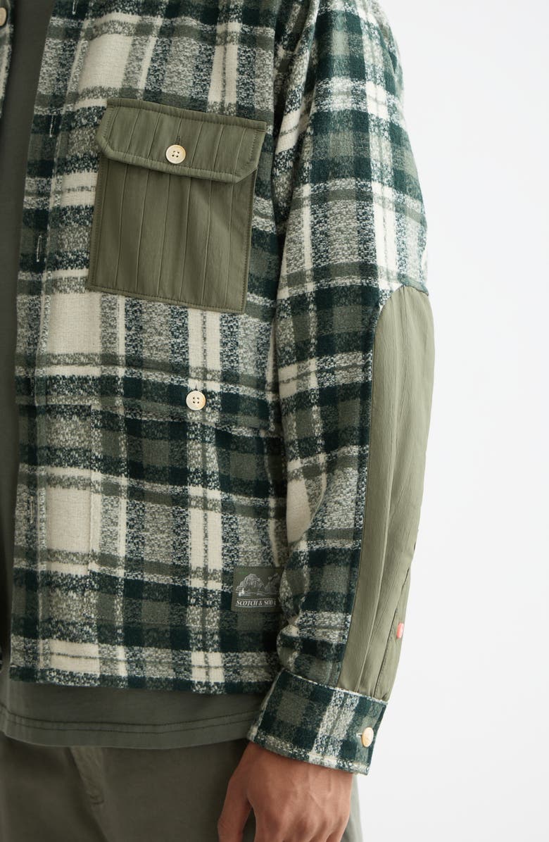 Scotch & Soda Plaid Patchwork Regular Fit Button-Up Shirt, Alternate, color, Thyme Check