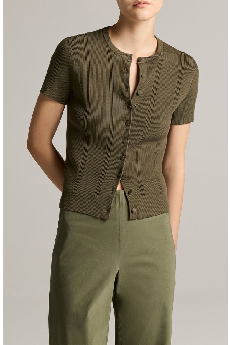 Short Sleeve Rib Knit Cardigan, Main, color, PINE GROVE