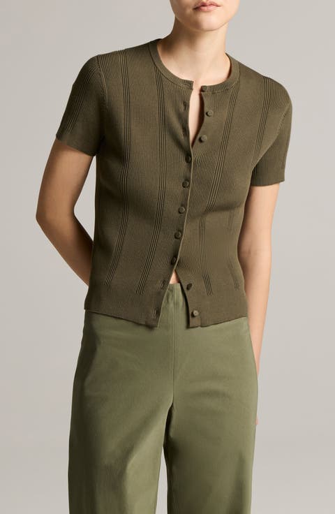 Short Sleeve Rib Knit Cardigan