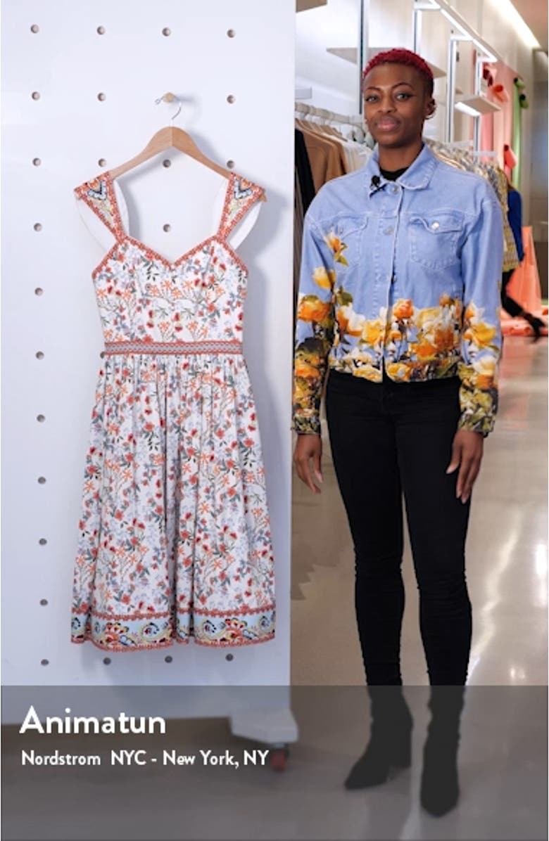 Portia Floral Sweetheart Neck Stretch Cotton Midi Dress, sales video thumbnail