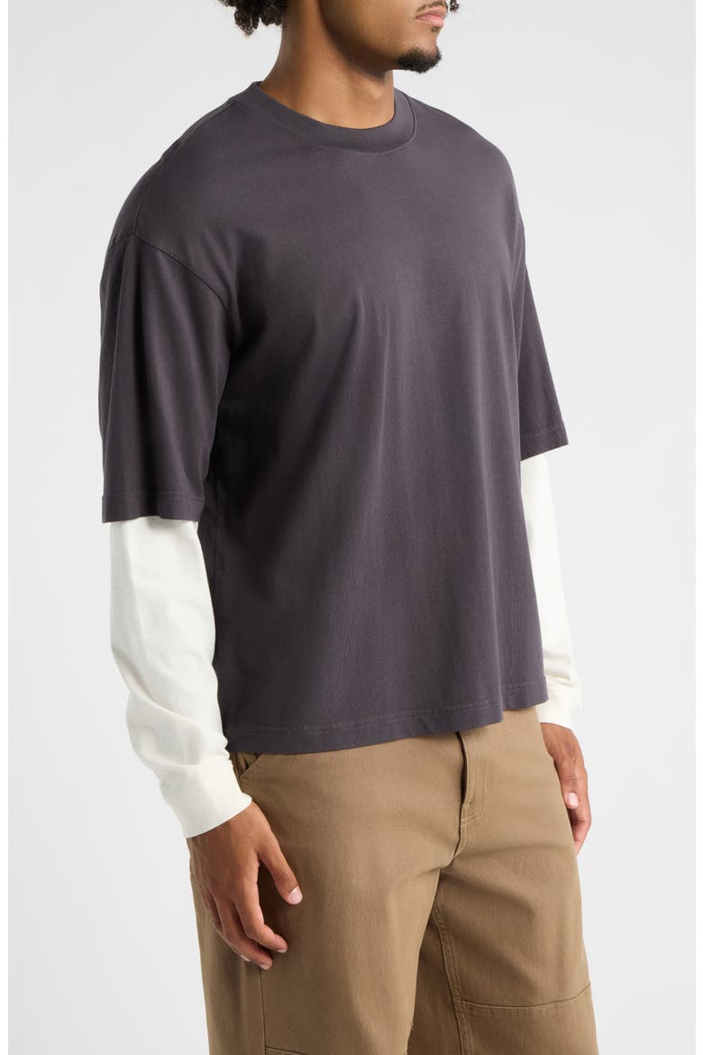 Layered Look Cotton T-Shirt, Alternate, color, BLACK FADED