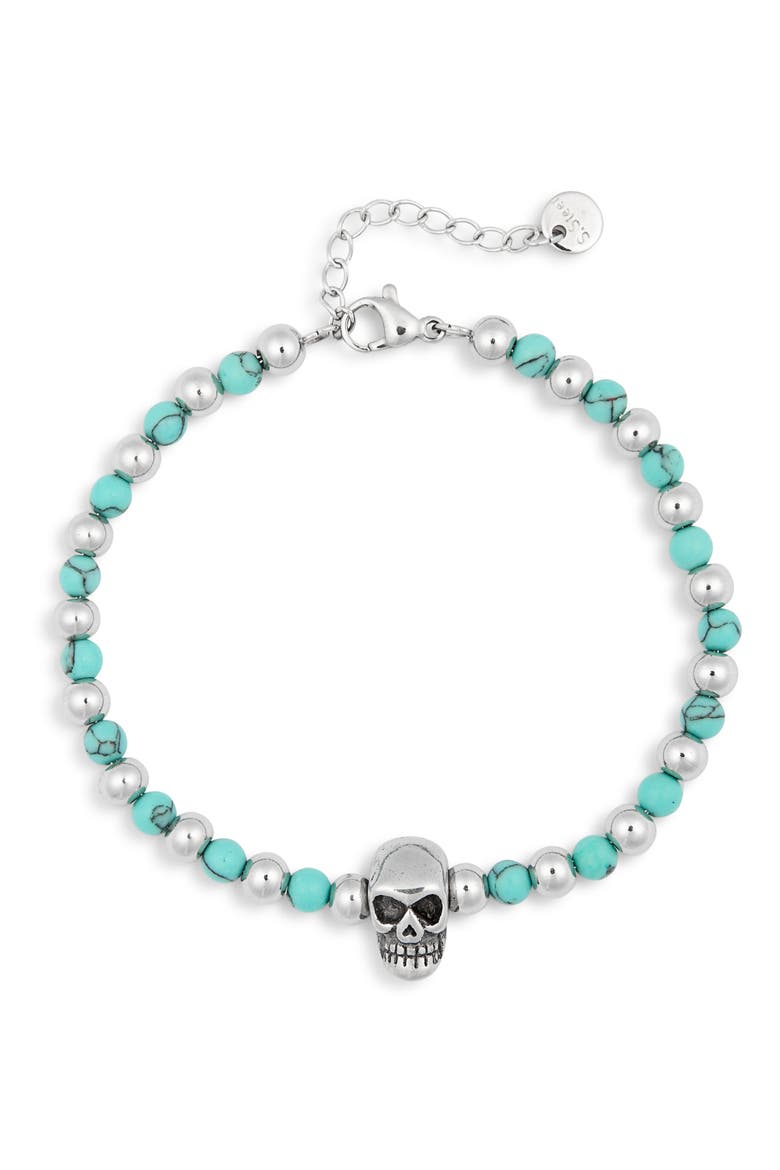 Men's Kenji Beaded Skull Bracelet, Main, color, SILVER/ TURQUOISE