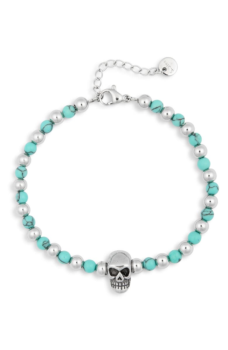EYE CANDY LOS ANGELES Men's Kenji Beaded Skull Bracelet, Main, color, Silver/ Turquoise