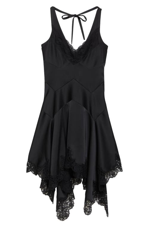 Monse Lace Trim Handkerchief Hem Satin Minidress In Black