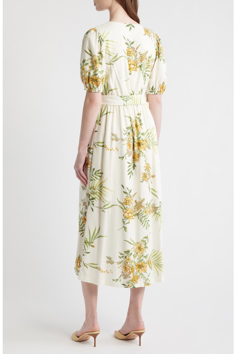 Printed Puff Sleeve Belted Midi Dress, Alternate, color, GREEN MULTI