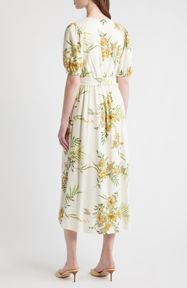 ZOE AND CLAIRE Printed Puff Sleeve Belted Midi Dress, Alternate, color, Green Multi