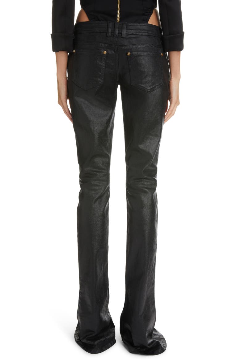 Coated Low Rise Flare Cuff Bootcut Jeans, Alternate, color, NOIR