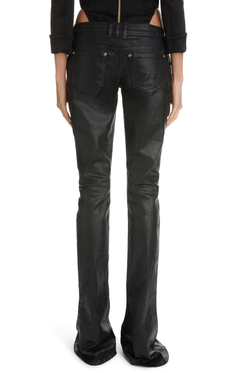 Balmain Coated Low Rise Flare Cuff Bootcut Jeans, Alternate, color,
