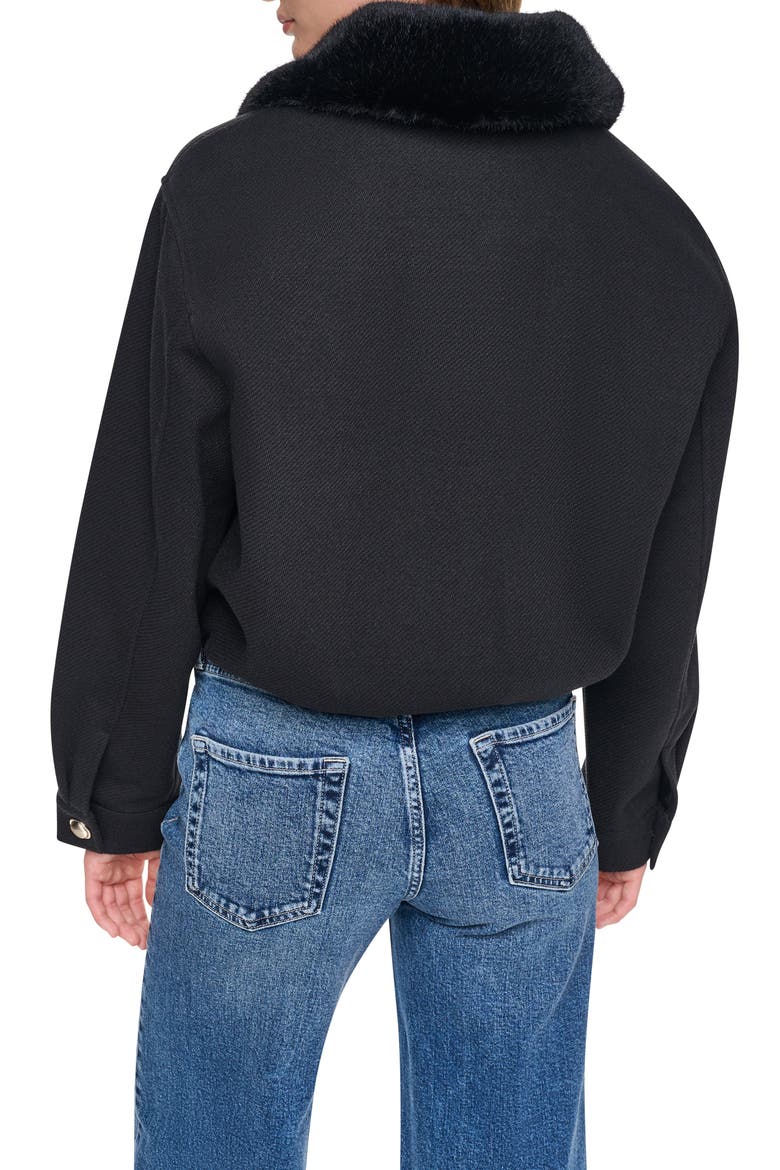 Removable Faux-Fur Collar Crop Coat, Alternate, color, BLACK