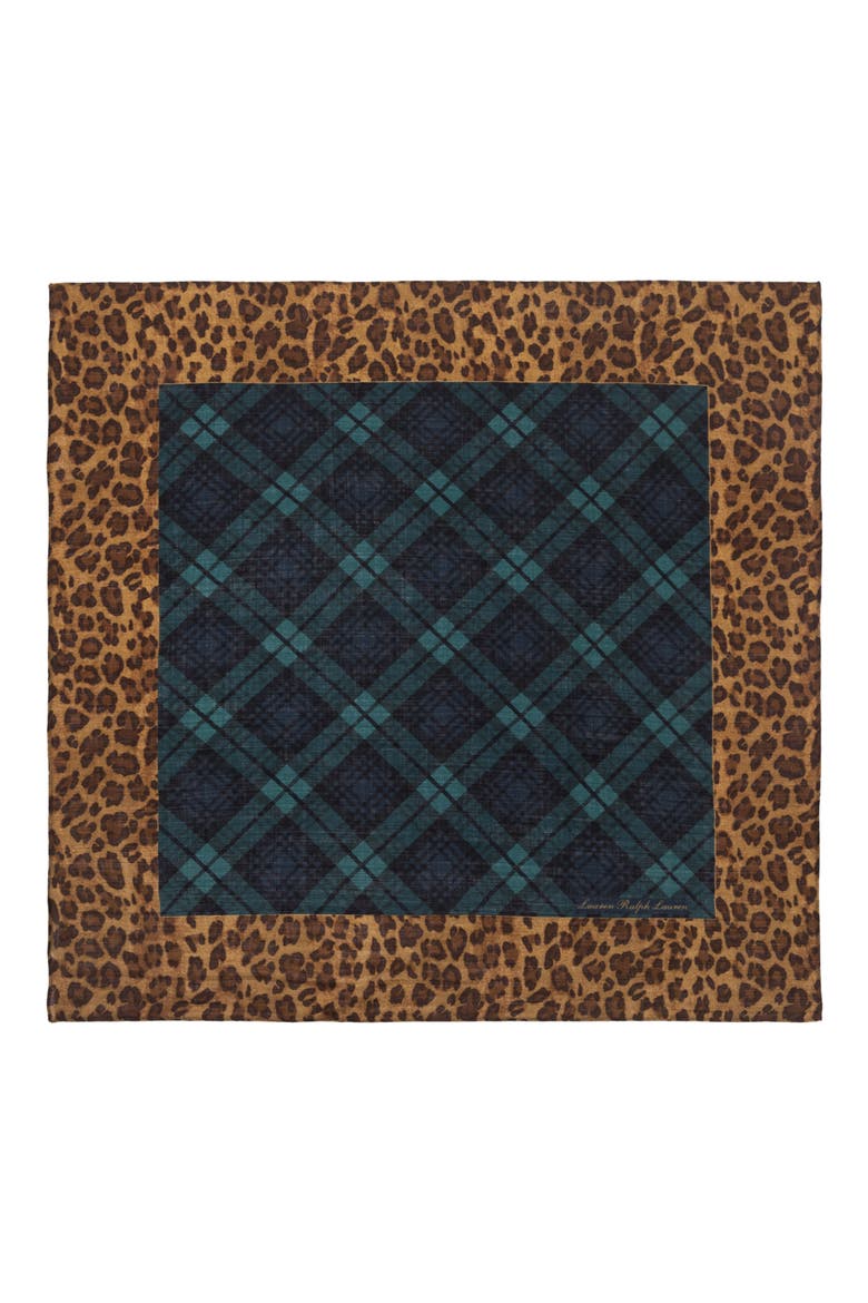 Plaid & Animal Print Wool & Silk Scarf, Alternate, color, BLACKWATCH