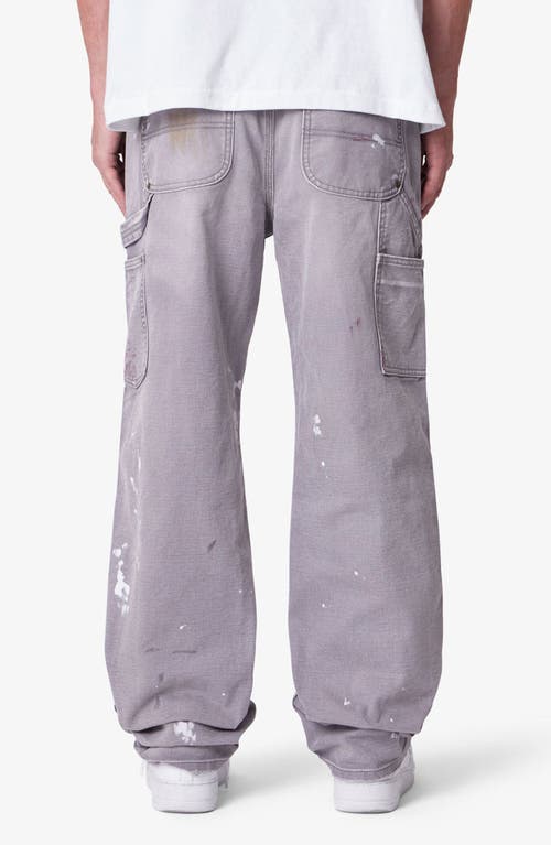 Mnml Baggy Fit Dirty Painted Cotton Canvas Carpenter Pants In Gray