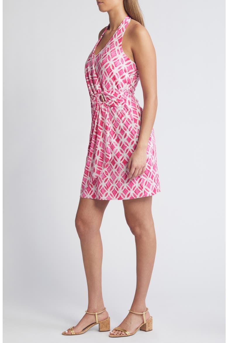 Clara Faux Wrap Halter Dress, Alternate, color, GLOWING AZALEA