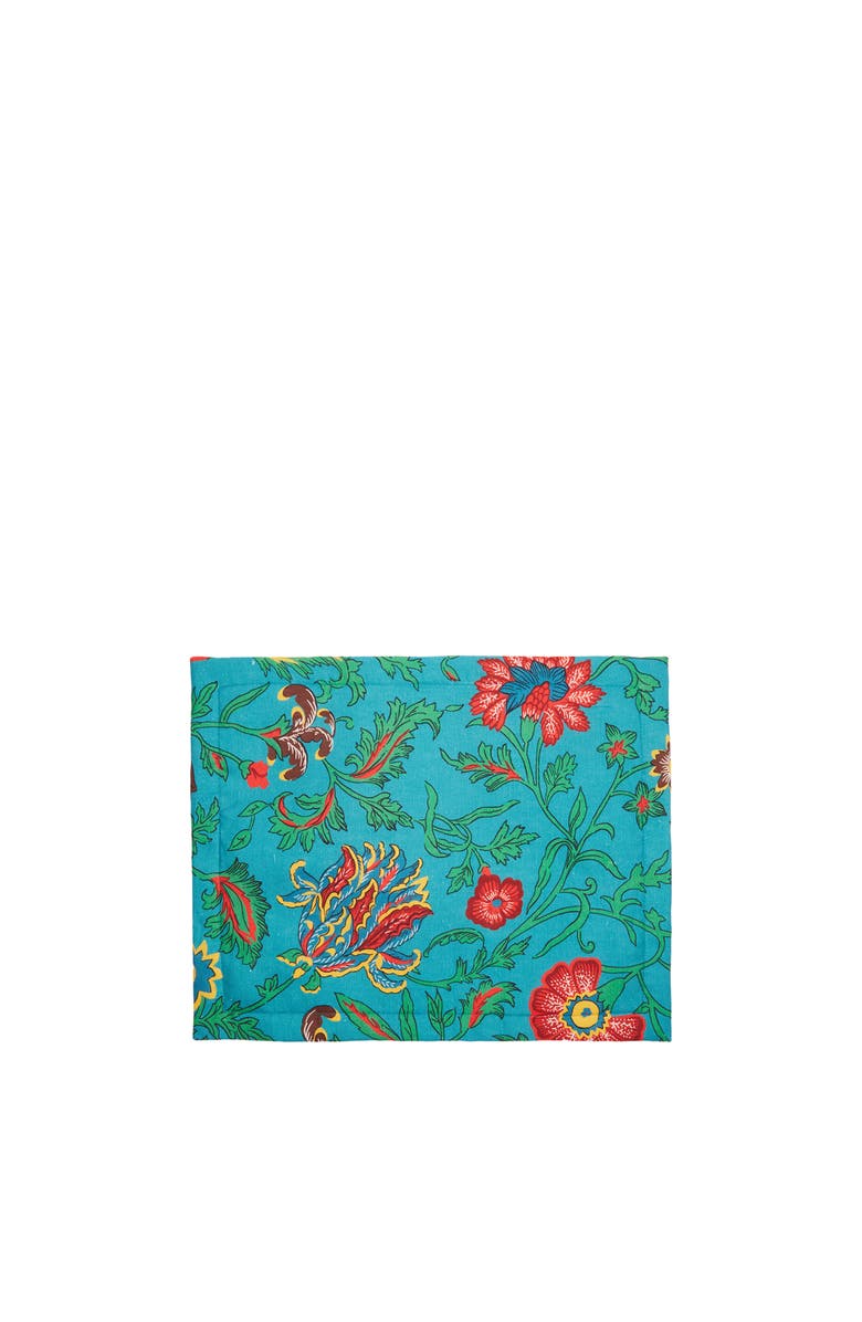 La DoubleJ Placemats Set Of 2 (35X45) Dragon Flower Turche Turquoise, Main, color, Dragon Flower Turche Turquoise