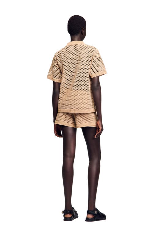 Sandro Rhinestone Cardigan In Sand