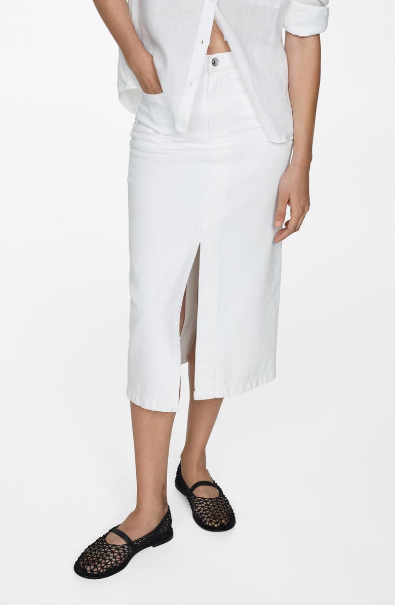 MANGO Front Slit Denim Midi Skirt, Main, color, 