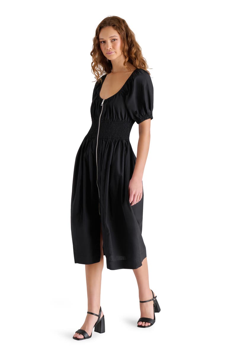 Steve Madden Liora Smocked Waist Cotton Poplin Dress, Alternate, color, Black