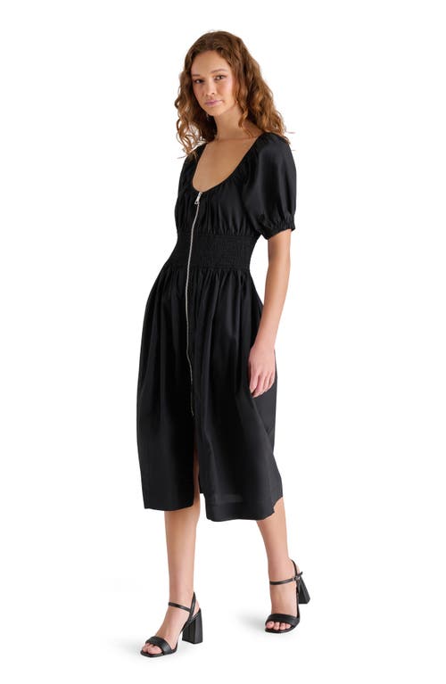 Steve Madden Liora Smocked Waist Cotton Poplin Dress In Black