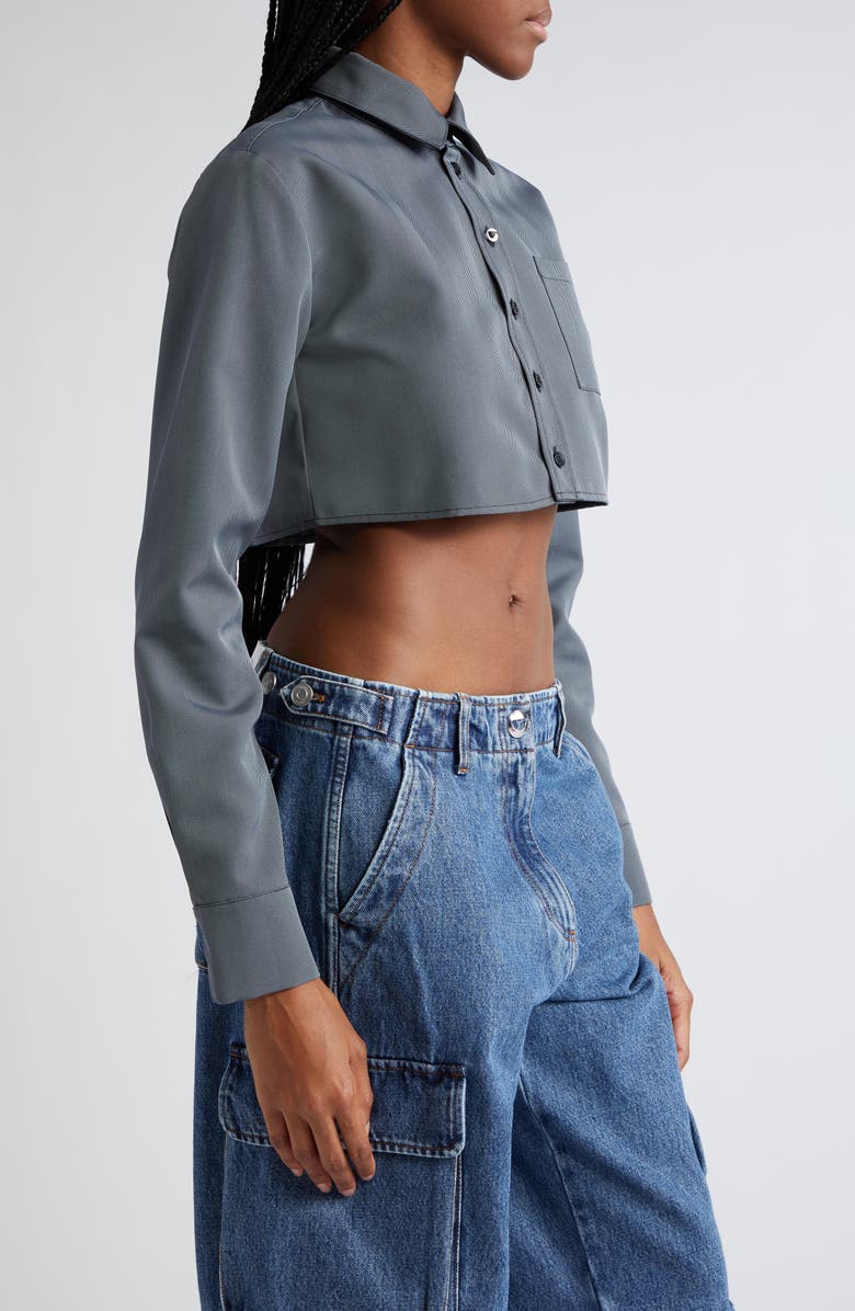 Coperni Boxy Herringbone Crop Button-Up Shirt, Alternate, color, 