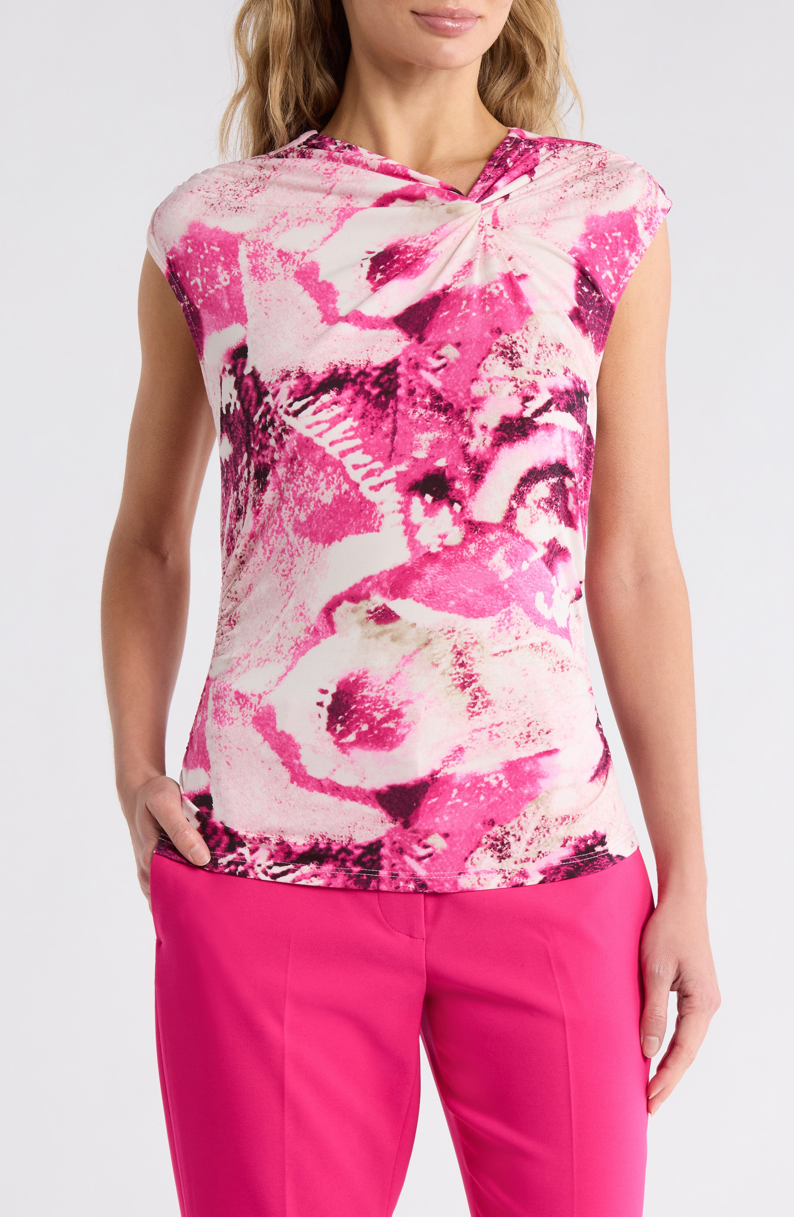 DKNY Asymmetrical Ruched Knit Top