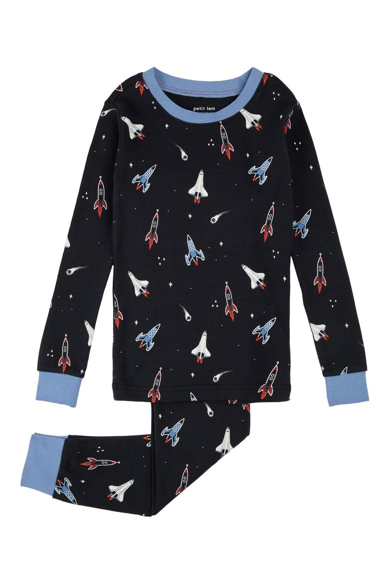 Kids' Fitted Two-Piece Glow in the Dark Pajamas, Main, color, BLACK