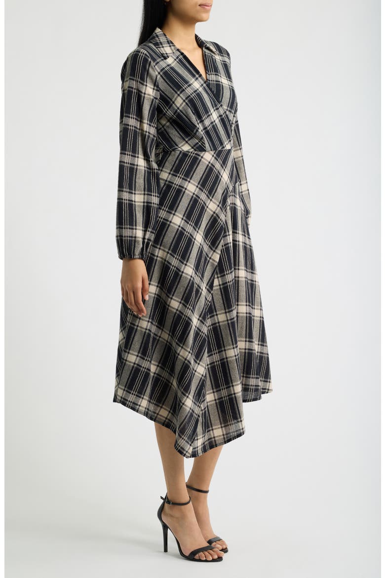 Long Sleeve Asymmetric Plaid Shirtdress, Alternate, color, BLACK