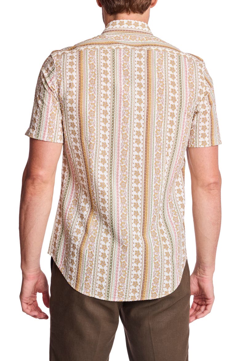 Sawyer Short Sleeve Linen Blend Button-Up Shirt, Alternate, color, PINK BROWN FLORAL SEERSUCKER