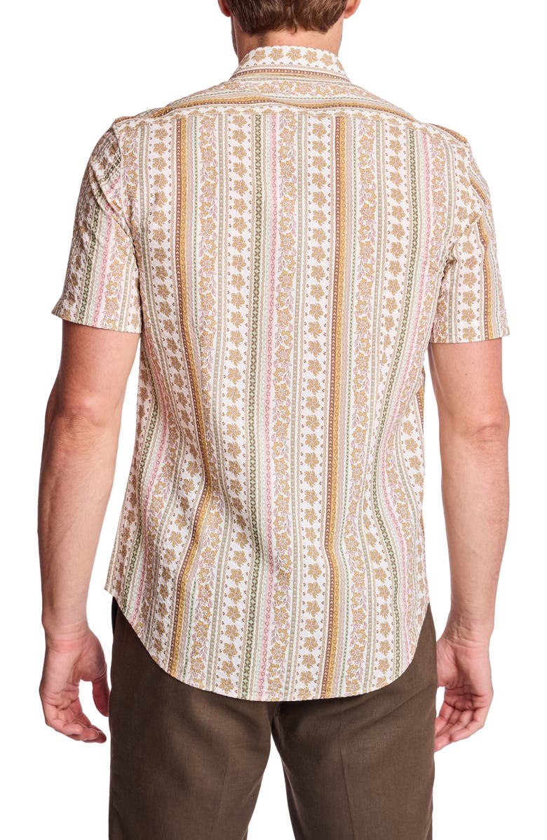 PAISLEY & GRAY Sawyer Short Sleeve Linen Blend Button-Up Shirt, Alternate, color, Pink Brown Floral Seersucker