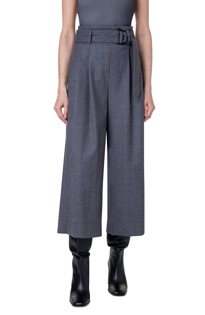 Akris punto Fiorella Belted Virgin Wool Flannel Culottes, Main, color, 