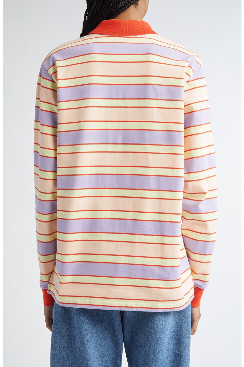 Oversize Stripe Contrast Trim Long Sleeve Polo, Alternate, color, PINK/ MULTI
